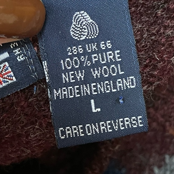 Vintage Made in England 100% Wool Argyle Sweater L – Burgundy Heather, Blue/Grey - Picture 7 of 9